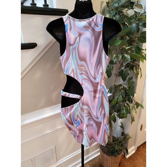 Tic Toc Dress Women Large Pink Multicolor Swirl Cutout Bodycon Sleeveless - Picture 4 of 12